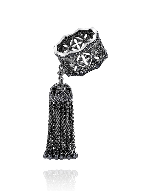 Black Gold & Black Diamond Tassel Ring, 1