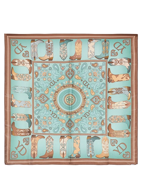 Blue & Brown Western Print Silk Scarf, 1 Blue & Brown Western Print Silk Scarf, 1