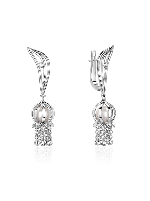 White gold earrings with diamonds and pearls, 1