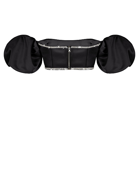 Black Rhinestones Trimmed Satin Top, 3