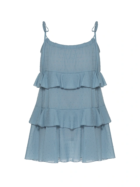 Light Blue Cotton Mini Dress With Ruffles, 1
