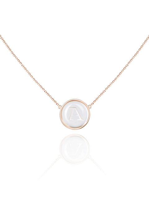 Necklace with a letter A pendant in rose gold with rock crystal, 1