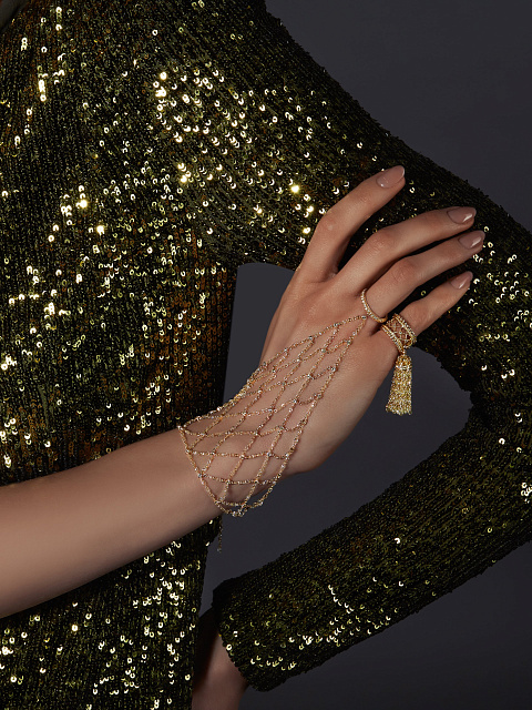 Gold & Yellow Briolette Diamond & Yellow Round Diamond Tassel Ring, 3