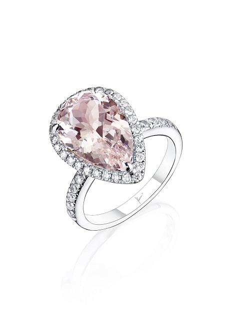 White Gold & Pearl Cut Morganite Ring, 1