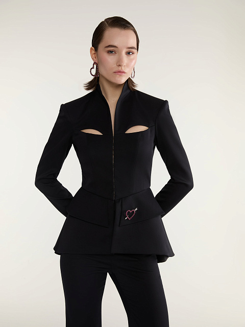 Black Two-piece Suit Of Jacket With Slits And Trousers, 8