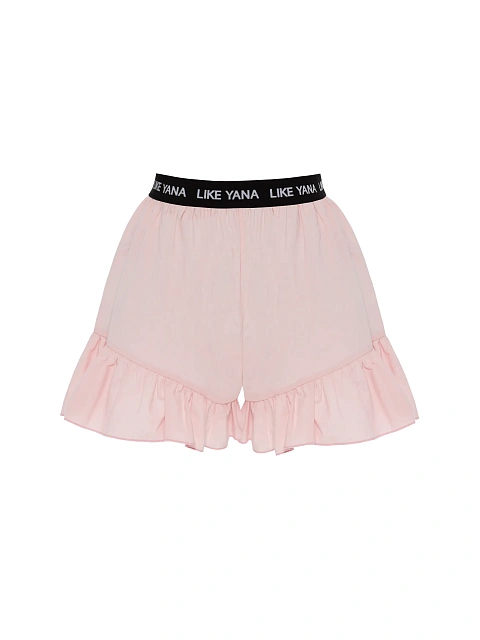 Pink set with tie-front top and ruffled shorts, 3