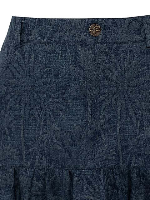 Blue Lace Trim Jacquard Midi Skirt, 3