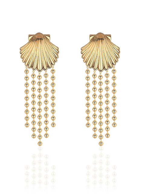 Long yellow gold shell earrings, 1
