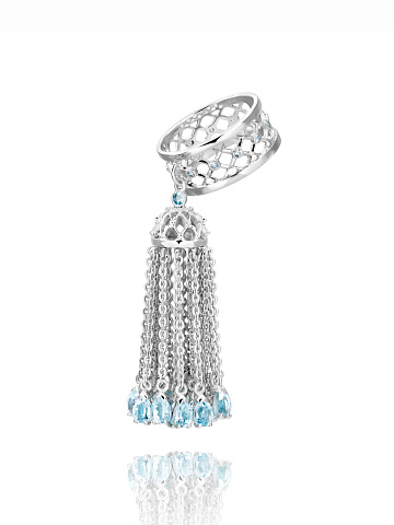 White Gold & Sky Blue Topaz Tassel Ring , 1