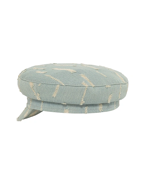 Light Blue Distressed Denim Gavroche Cap, 3 Light Blue Distressed Denim Gavroche Cap, 3
