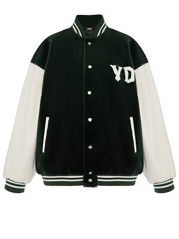Green Oversized Mink Fur Varsity Jacket, 1