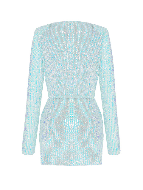 Light Blue Sequin Draped Mini Dress, 2
