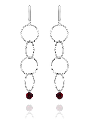 Silver & Garnet Bead Earrings, 1