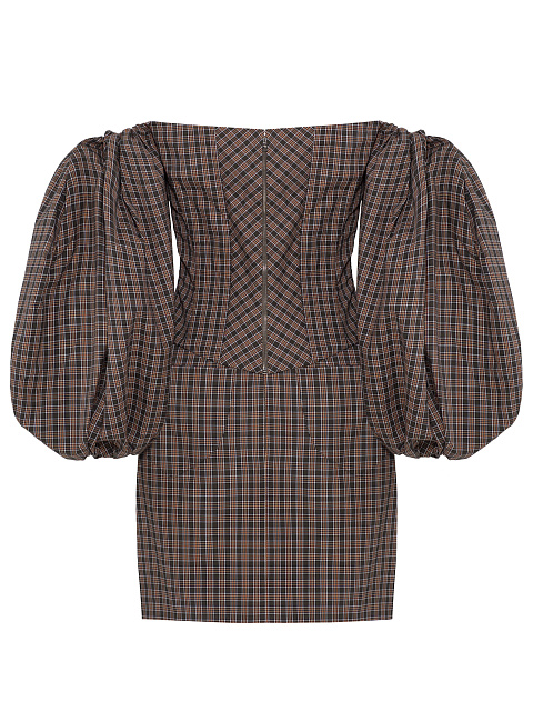 Brown checked set of a top and a mini skirt, 2