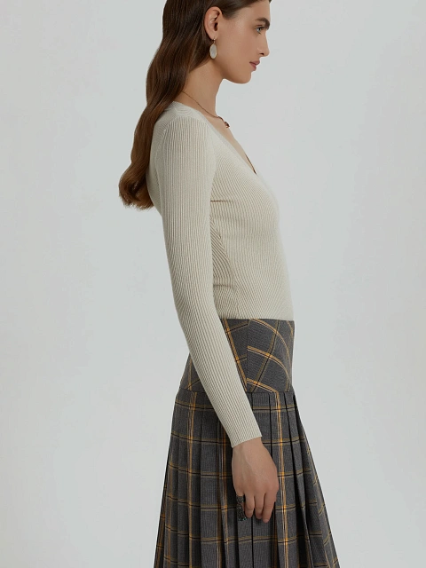 Eggshell Ribbed Cotton V-Neck Bodysuit, 5