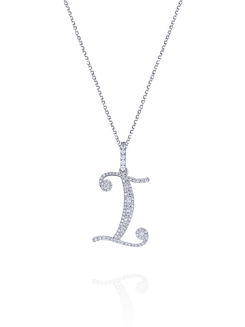 White Gold & Diamonds Letter "I" Necklace, 1