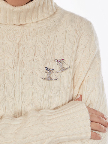 White Gold, Diamonds & Sapphires Skier Brooch, 2