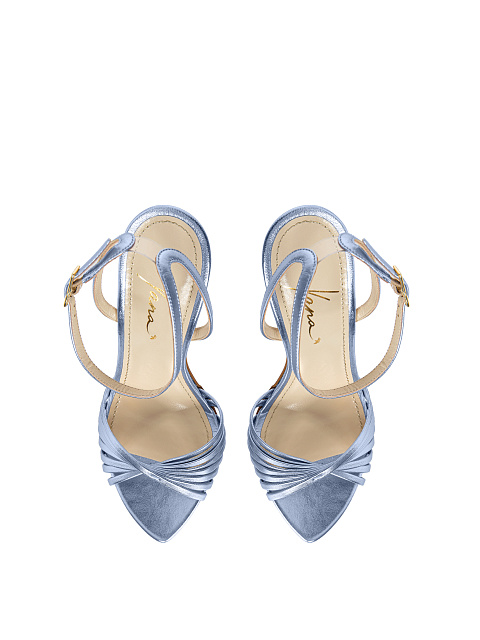 Light Blue Leather High Heel Sandals, 4