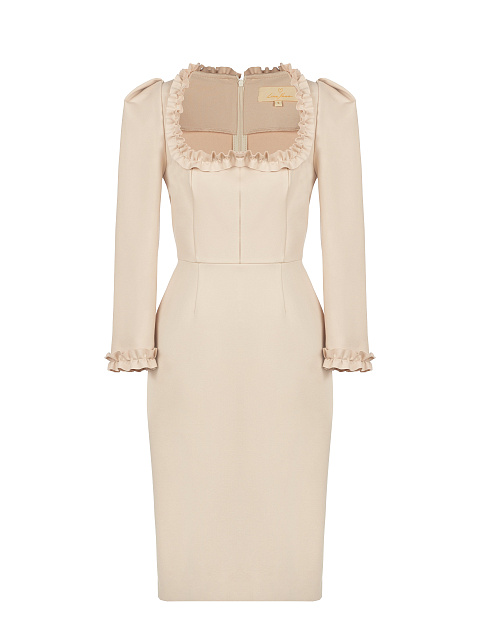 Beige Ruffled Midi Dress, 1