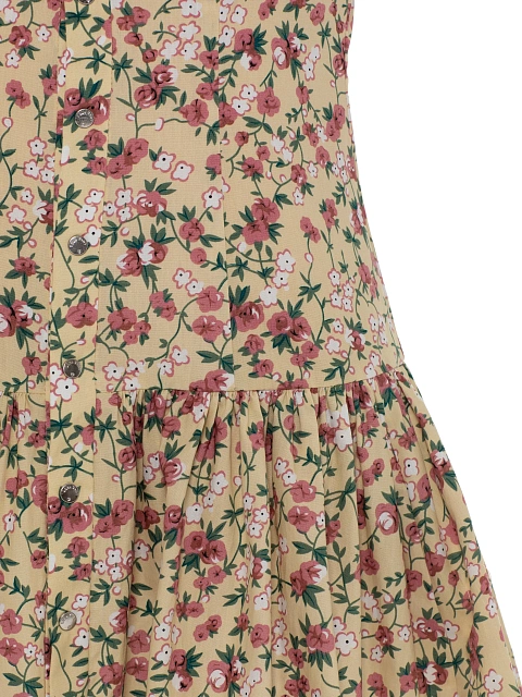 Beige cotton mini dress with pink floral print, 3