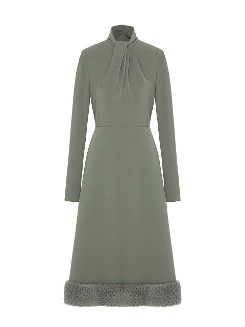 Gray-green Midi Dress With Mink Fur, 1
