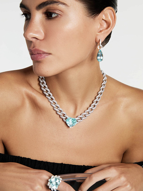 White Gold Tourmaline Paraiba Diamond Necklace, 3 White Gold Tourmaline Paraiba Diamond Necklace, 3