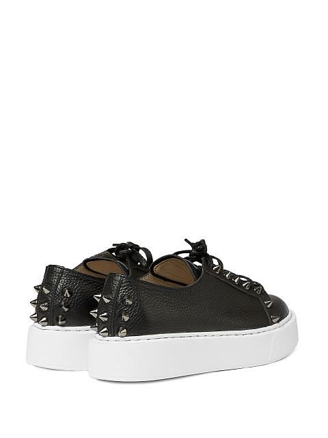 Black Leather Studded Sneakers, 3