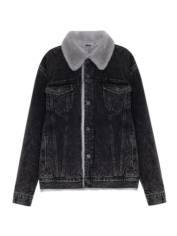 Dark Grey Denim & Mink Fur Jacket, 1