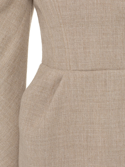 Beige Off Shoulder Linen Mini Dress, 3