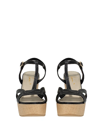 Black Leather Wedge Sandals, 2