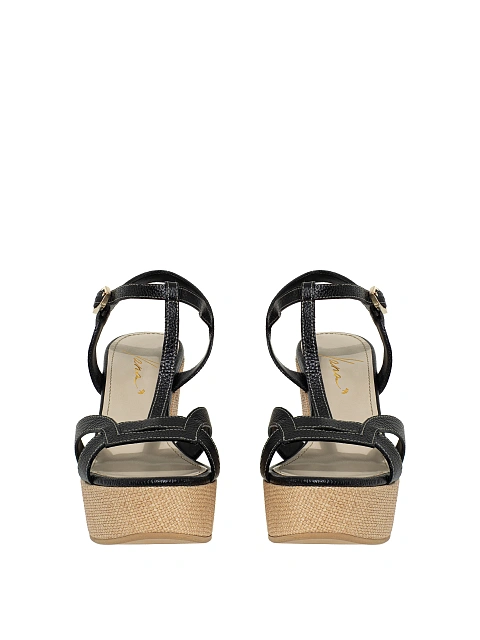 Black Leather Wedge Sandals, 2