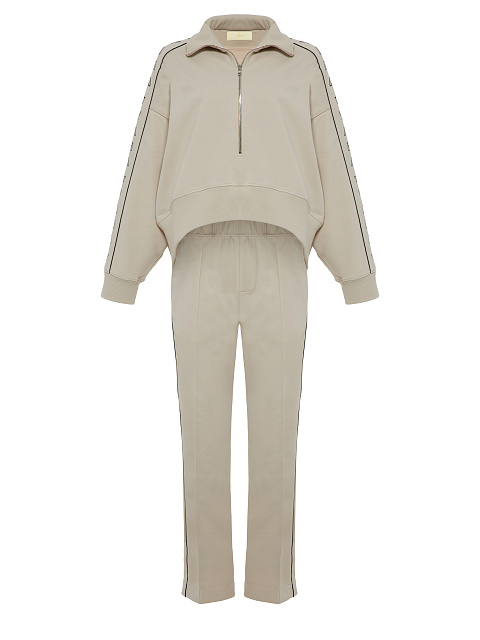 Beige & Black "Yana" Embroidered Jersey Suit, 1