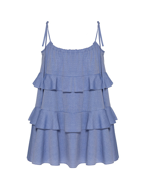 Blue Cotton Mini Dress With Ruffles, 1