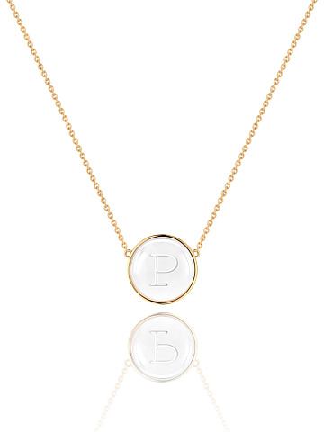 Yellow Gold & Rock Crystal Letter "P" Necklace, 1