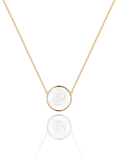 Yellow Gold & Rock Crystal Letter "P" Necklace, 1
