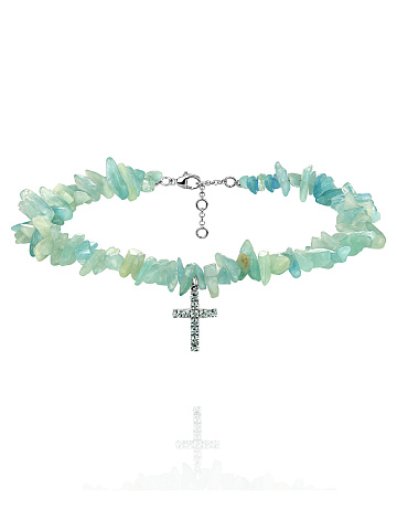 Round Topaz Sky & Aquamarine & Silver Choker, 1