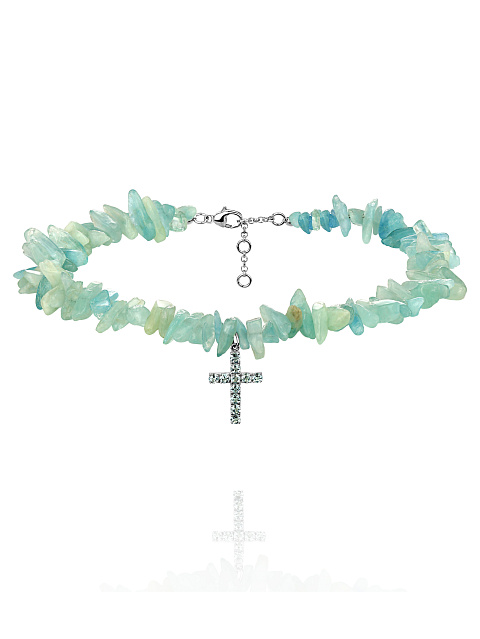Round Topaz Sky & Aquamarine & Silver Choker, 1