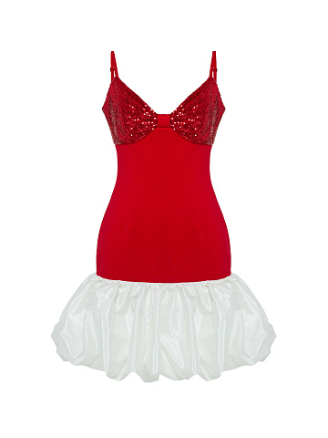 Red mini dress with white balloon skirt, 1