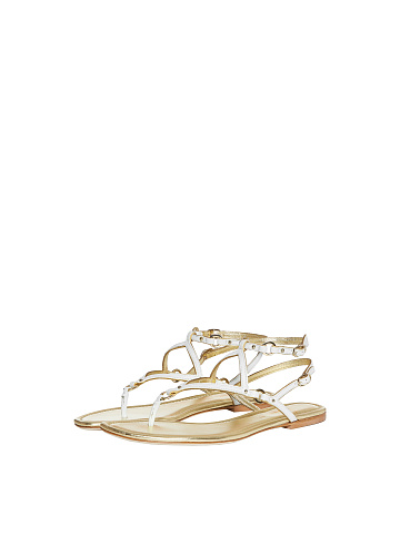 White & Gold Leather Sandals, 1