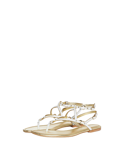 White & Gold Leather Sandals, 1
