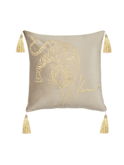 Beige Velvet Embroidered Pillow, 1