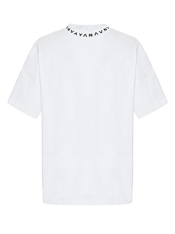 Men's White Neck Print Cotton T-shirt, 1