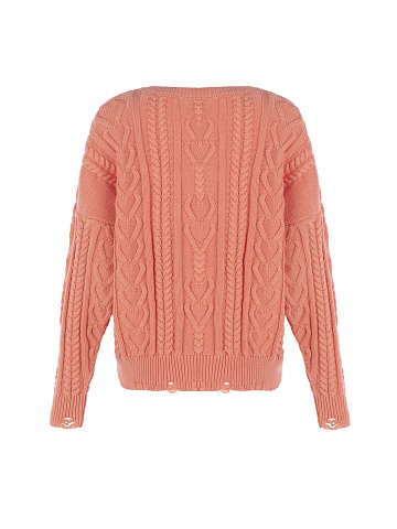 Coral Distressed Cable Knit Sweater, 2