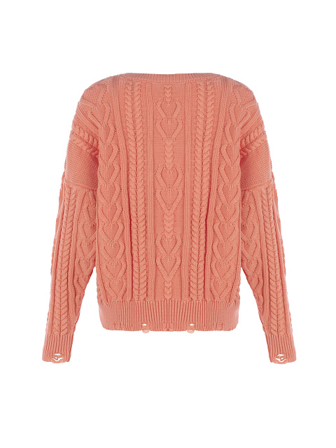 Coral Distressed Cable Knit Sweater, 2