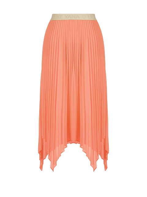 Coral Pleated Asymmetric Midi Skirt, 2