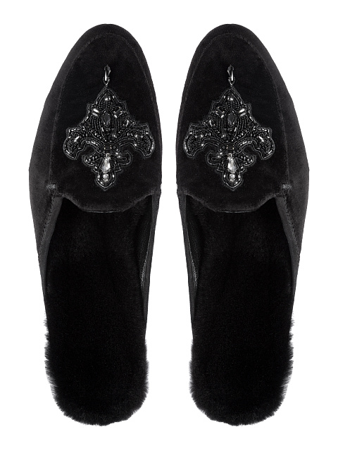 Black Suede Mink Fur Mules, 4