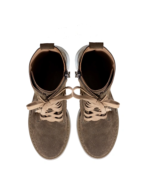 Khaki Brown Suede Lace Up Boots, 4