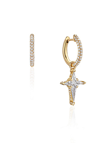 Asymmetrical yellow gold hoops with pendant, 1