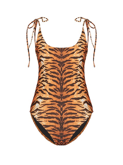 Tiger Print Open Back Swimsuit, 1