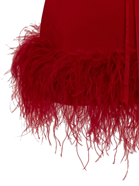 Red Feather Trim Jersey Mini Dress, 4